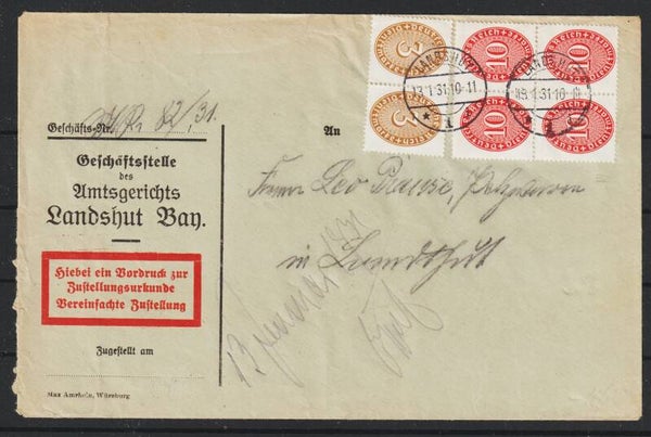 MiNr. D 123 VB, D 114 auf Brief  LANDSHUT  13.1.31  (ad27)