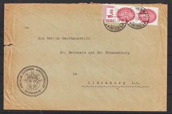 MiNr. D 124 Oberrand auf Brief SCHWERIN (MECKLB.)1z  11.7.31  (ad27)