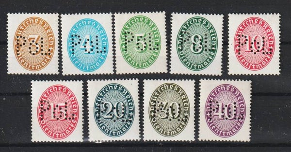 9 Werte aus MiNr. D 114-127 * Pol Lochnugen  (ad27)