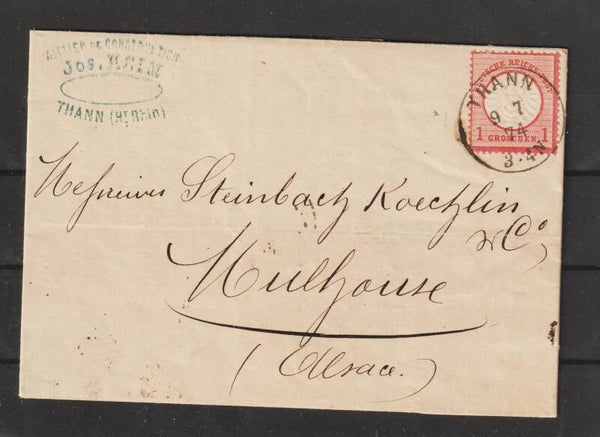 MiNr. 19 auf Brief,  K1 THANN 9.7.74  (ag)