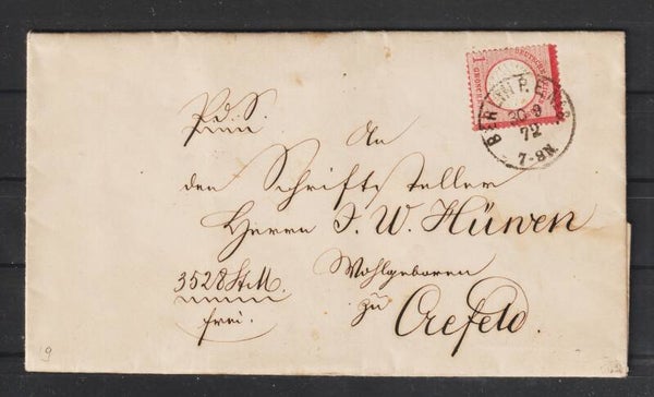 MiNr. 19 auf Brief,  KBHW 316 “BERLIN P.E.Nr8. 30.9.72”  (ag)