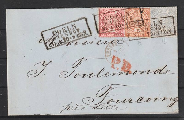 NDP MiNr. 15, 16, 17 auf Brief, COELN BAHNHOF 31.1.70,   (ag)