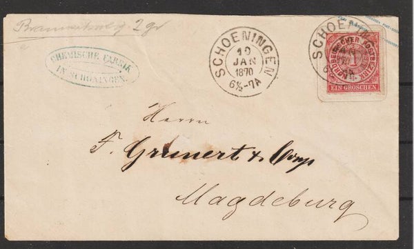 NDP Ganzsache MiNr. U 4  SCHOENINGEN 10.JAN.1870    (ag)