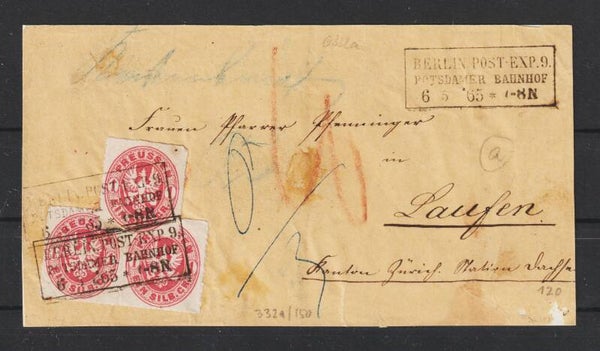 Preussen MiNr. 16 MeF auf Brief Vorderseite BERLIN POST EXP 9, KBHW 332a  (ag)