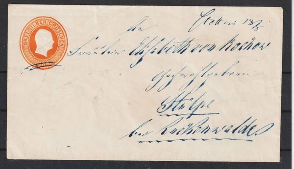 Preussen Ganzsache U 3 von Stettin nach Stülpe, Bahnpoststempel  (ag)