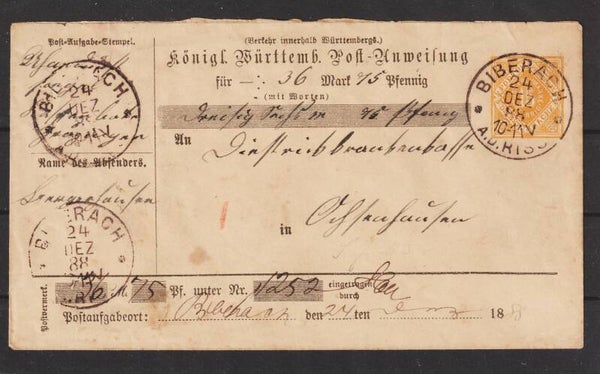 Württemberg Ganzsache ADU 3 (ag)