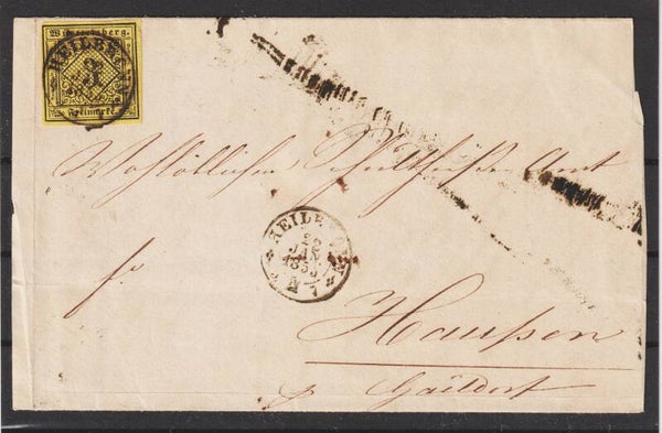 Württemberg MiNr. 2 EF auf Brief  HEILBRONN  22.JAN.1855 (ag)