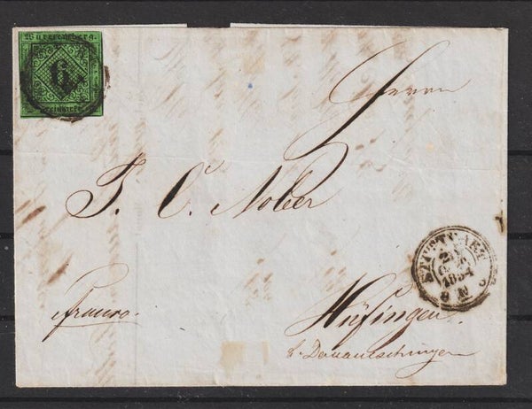 Württemberg MiNr. 3 EF auf Brief  STUTTGART 20.OKT.1854 (ag)