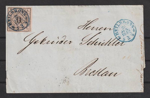 Württemberg MiNr. 4 EF auf Brief  HEILBRONN 26.JUN.1852  (ag)