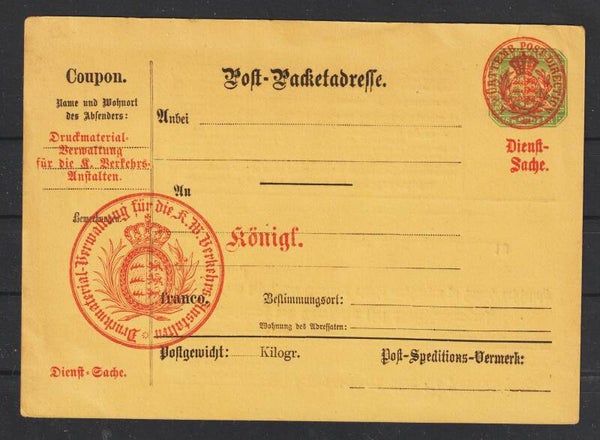 Württemberg 1874 Paketkarte PKt 1  (ag)