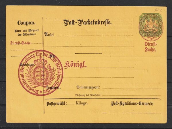 Württemberg 1874 Paketkarte PKt 1  (ag)