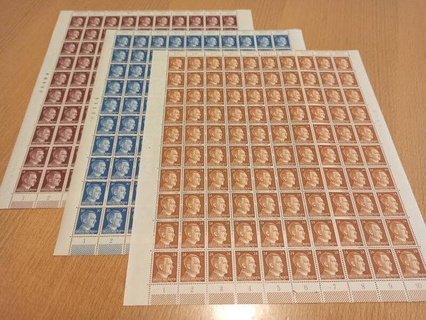 Adolf Hitler 3 Bogen, 15 Pf, 20 Pf, 24 Pf, MiNr. 789, 791, 792 alle postfrisch **