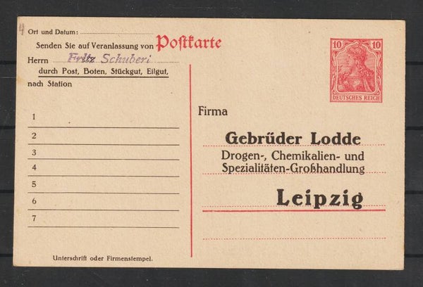 Ganzsache PP  “Gebrüder Lodde, Drogen-, Chemikalien- ...”  (ar)