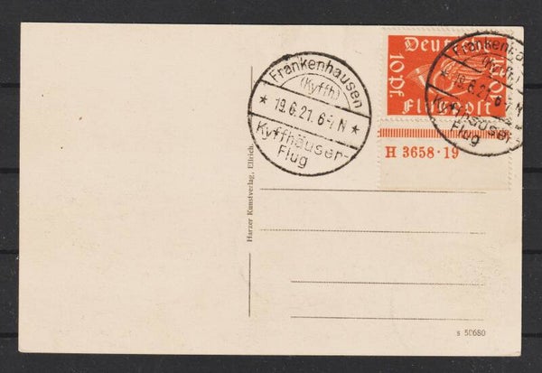 MiNr. 111 HAN auf AK, FRANKENHAUSEN KYFFHÄUSER FLUG 19.6.21   (as1919)