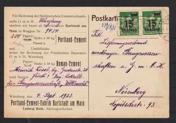 MiNr. 279 MeF auf Postkarte WÜRZBURG 4.9.23 (as277)