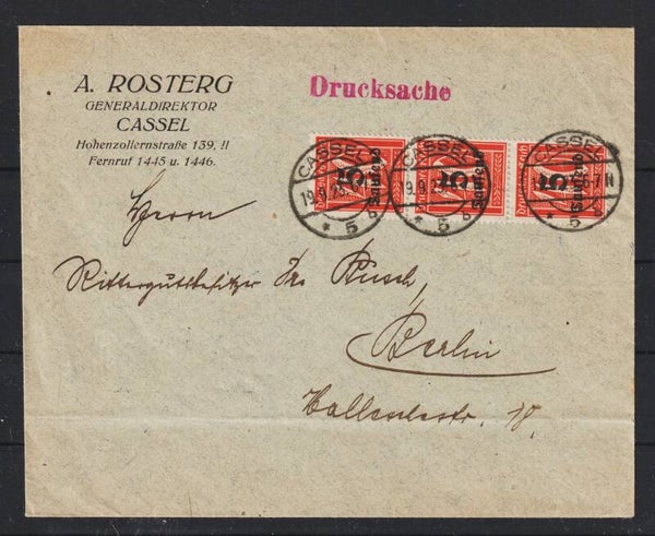 MiNr. 277 MeF auf Drucksache CASSEL 19.9.23, Letzttag PP17  (as277)