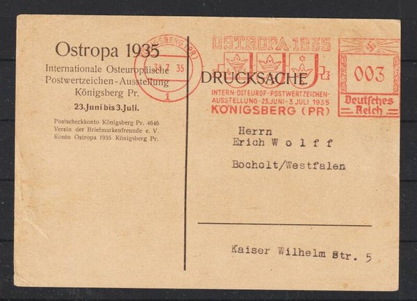 Postkarte zur OSTROPA 1935, Werbe- und Freistempel  (as32)