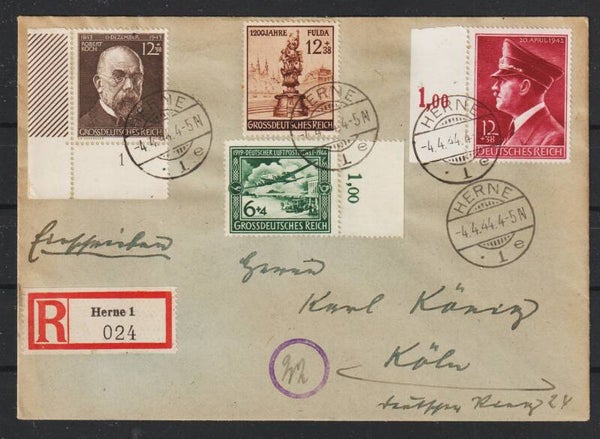 MiNr. 813 auf R-Brief HERNE 4.4.44 (as42)