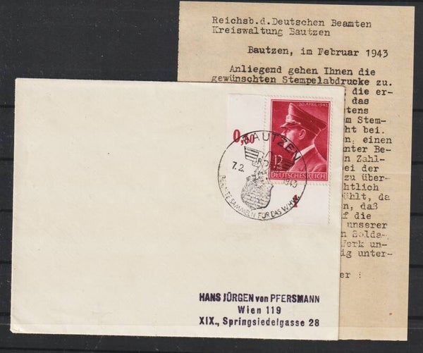 MiNr. 813 Bogenecke auf Brief  BAUTZEN  7.2.43  (as42)