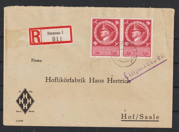 MiNr. 887 MeF auf R-Brief ILMENAU 28.7.44  (as42)
