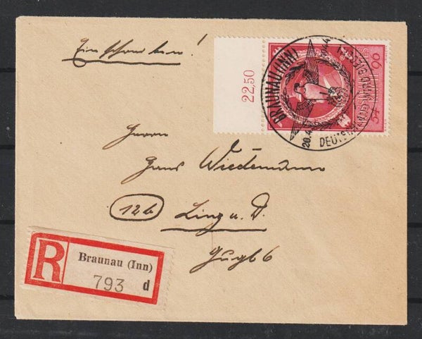 MiNr. 887 auf R-Brief  BRAUNAU 20.4.44 (as42)