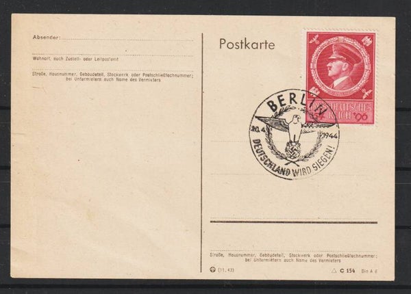 MiNr. 887 auf Postkarte BERLIN 20.4.44  (as42)