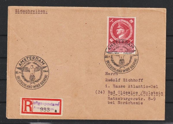MiNr. 887 auf R-Brief  Luftgaupostamt AMSTERDAM  20.4.44   (as42)