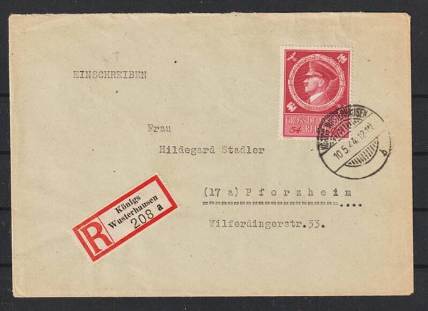 MiNr. 887 auf R-Brief  KÖNIGS-WUSTERHAUSEN 10.5.44   (as42)