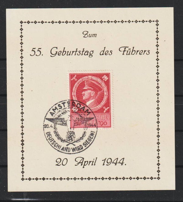 MiNr. 887 auf Sonderstempel Blatt AMSTERDAM 20.4.44  (as42)