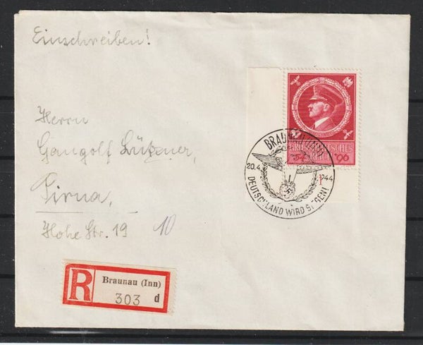 MiNr. 887 auf R-Brief BRAUNAU 20.4.44  (as42)