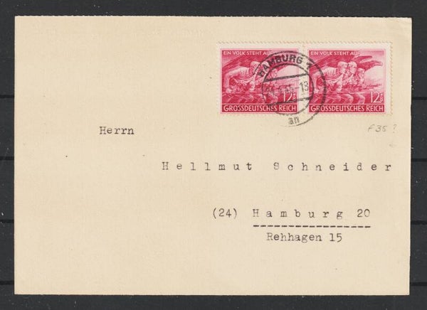 MiNr. 908 Mehrfachfrankatur, HAMBURG  24.4.45  (as45)