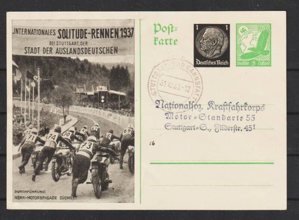 Privat Ganzsache  PP 145 02 "SOLITUDE-RENNEN 1937"   (as45)