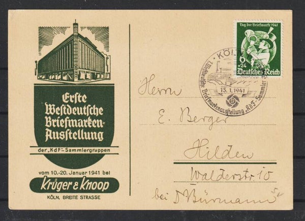 MiNr. 762 auf Postkarte "Erste Westdeutsche Briefmarken-Ausstellung" (as62)