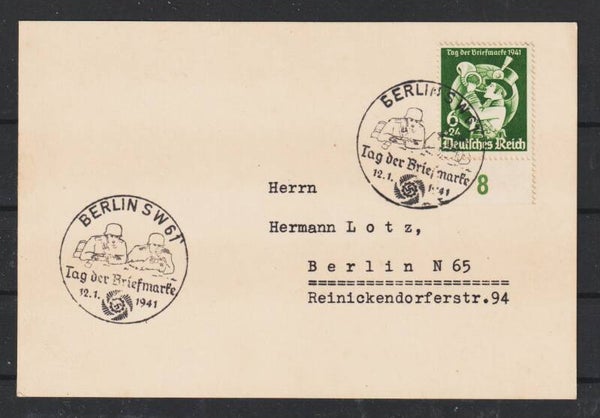 MiNr. 762 "Tag der Briefmarke 1941" auf Karte BERLIN 12.1.41   (as62)