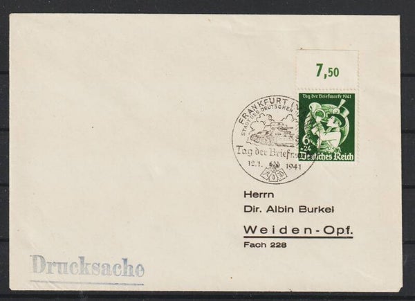 MiNr. 762 Oberrand "Tag der Briefmarke 1941" auf Brief FRANKFURT 12.1.41   (as62)
