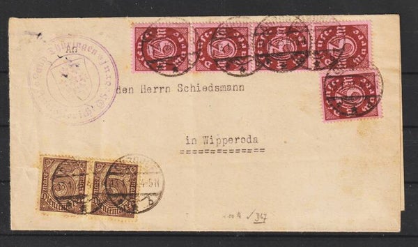 MiNr. 67, 33 auf Brief  "Land Thüringen, Amtsgericht" OHRDRUF 13.1.23   (as66)