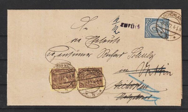 MiNr. D 33, D 70 auf Brief  SCHÖNLANKE 8.12.22    (as66)