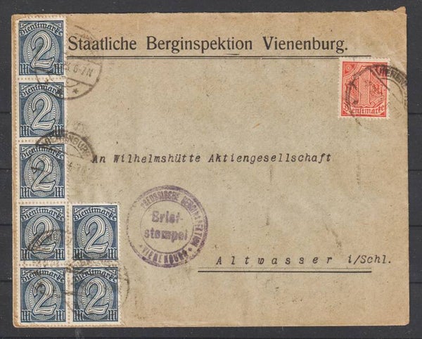 MiNr. 66 a (25x), D 70 (17x) auf Brief  VIENENBURG  2.2.23 (as66)