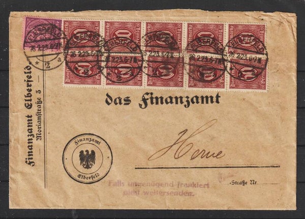 MiNr. 67 a (30x), 70, 73 auf Brief  ELBERFELD 26.2.23  (as66)