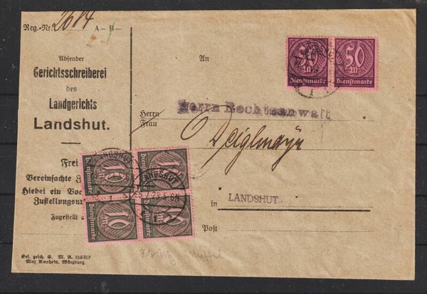 MiNr. 71 VB, D 73 (10x) auf Brief  LANDSHUT 26.7.23 (as66)