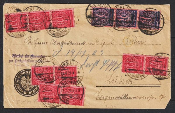 MiNr. D 72 (3x) D 74 (9x) auf Brief BERLIN 13.7.23  (as66)