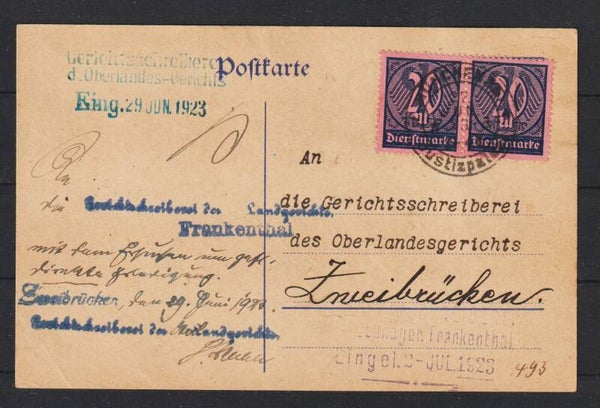 MiNr. D 72 auf Postkarte,  MÜNCHEN JUSTUZPALAT 22.JUN.23  (as66)