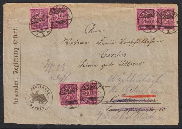MiNr. 73 (20x) auf Brief ERFURT 2.8.23 (as66)