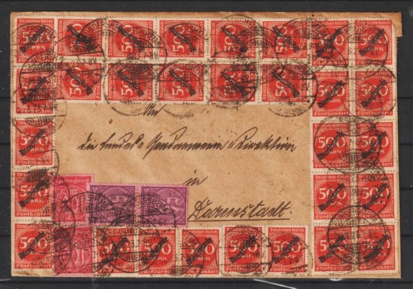 MiNr. D 81 (30x), 74 (49x), 73 (2x) auf Brief  GUNDERSHEIM 28.8.23 (as66)