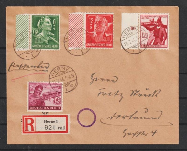 Portogerechter R-Brief  HERNE 13.7.44  (as83)