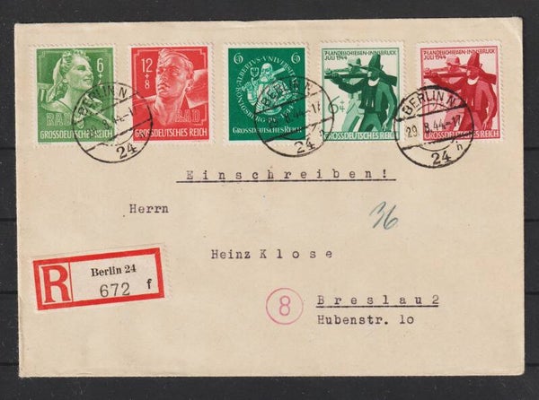 MiNr. 894-895, 896, 897-898 auf R-Brief  BERLIN 29.8.44  (as83)