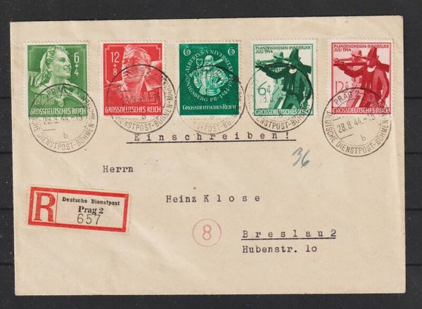 MiNr. 894-895, 896, 897-898 R-Brief  DEUTSCHE DIENSTPOST-BÖHMEN-MÄHREN PRAG 28.8.44   (as83)