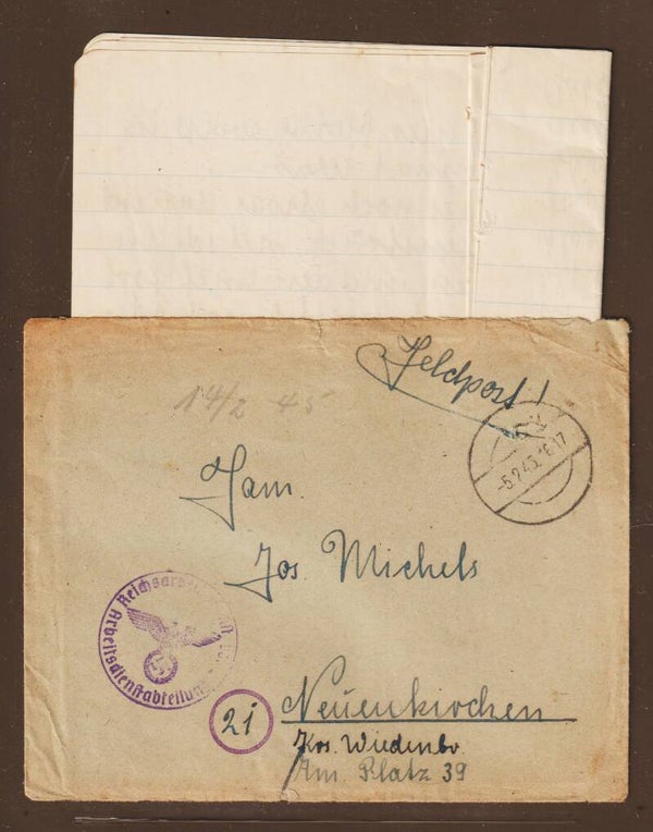 Feldpostbrief m. Inhalt aus dem RAD Lager Häckel 5.2.45   (as83)