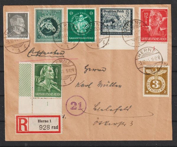 Portogerechter R-Brief  HERNE 3.10.44  (as83)