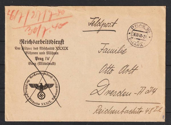 Feldpostbrief m. Inhalt aus dem RAD Lager Prag IV  26.VII.40   (as83)